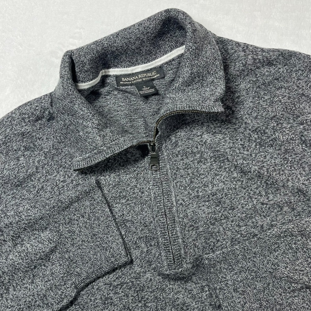 Banana Republic Cashmere Blend 1/4 Zip Pullover Sweater Men's‎ L Charcoal Preppy